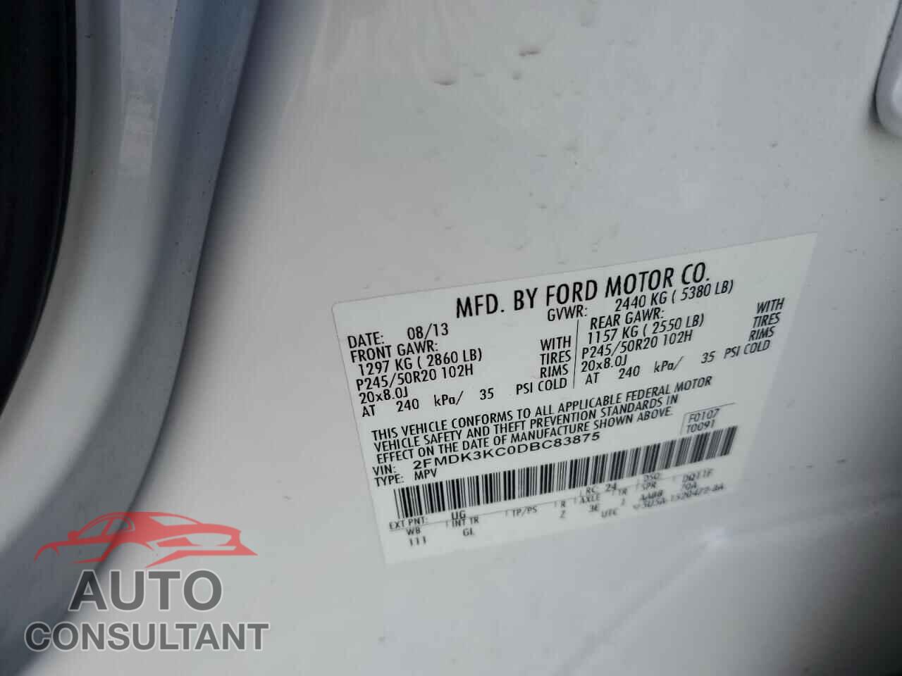FORD EDGE 2013 - 2FMDK3KC0DBC83875