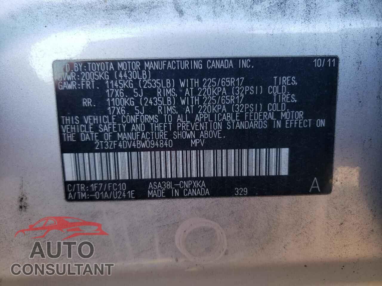 TOYOTA RAV4 2011 - 2T3ZF4DV4BW094840