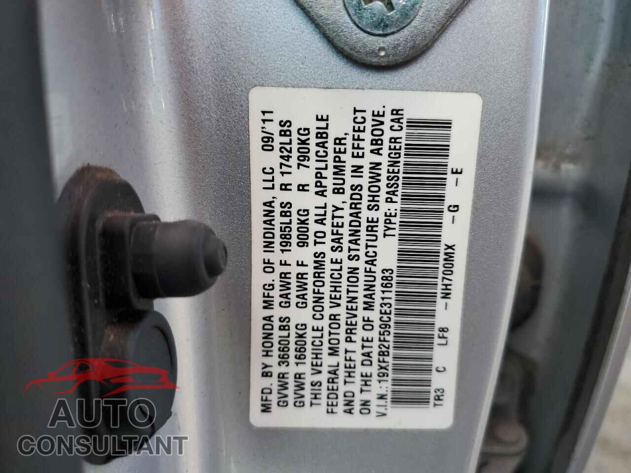 HONDA CIVIC 2012 - 19XFB2F59CE311683