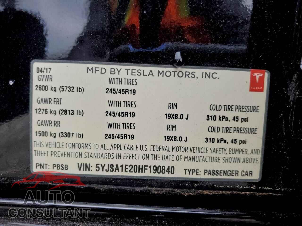 TESLA MODEL S 2017 - 5YJSA1E20HF190840