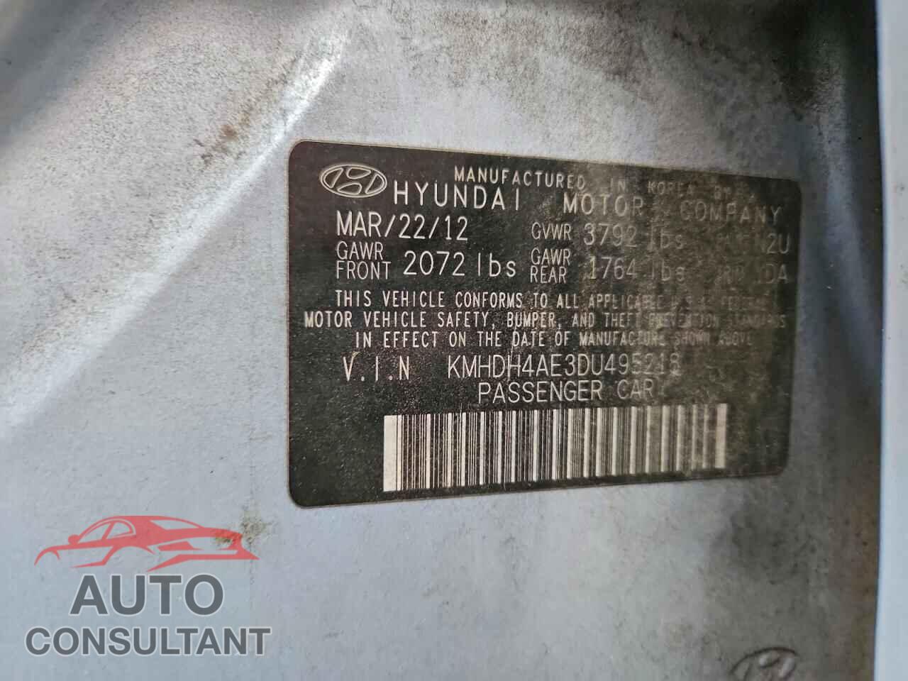 HYUNDAI ELANTRA 2013 - KMHDH4AE3DU495218