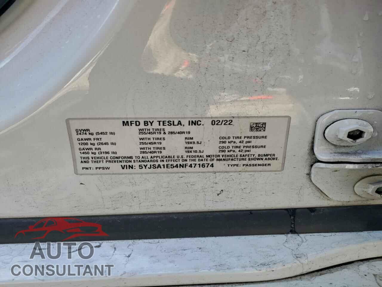 TESLA MODEL S 2022 - 5YJSA1E54NF471674