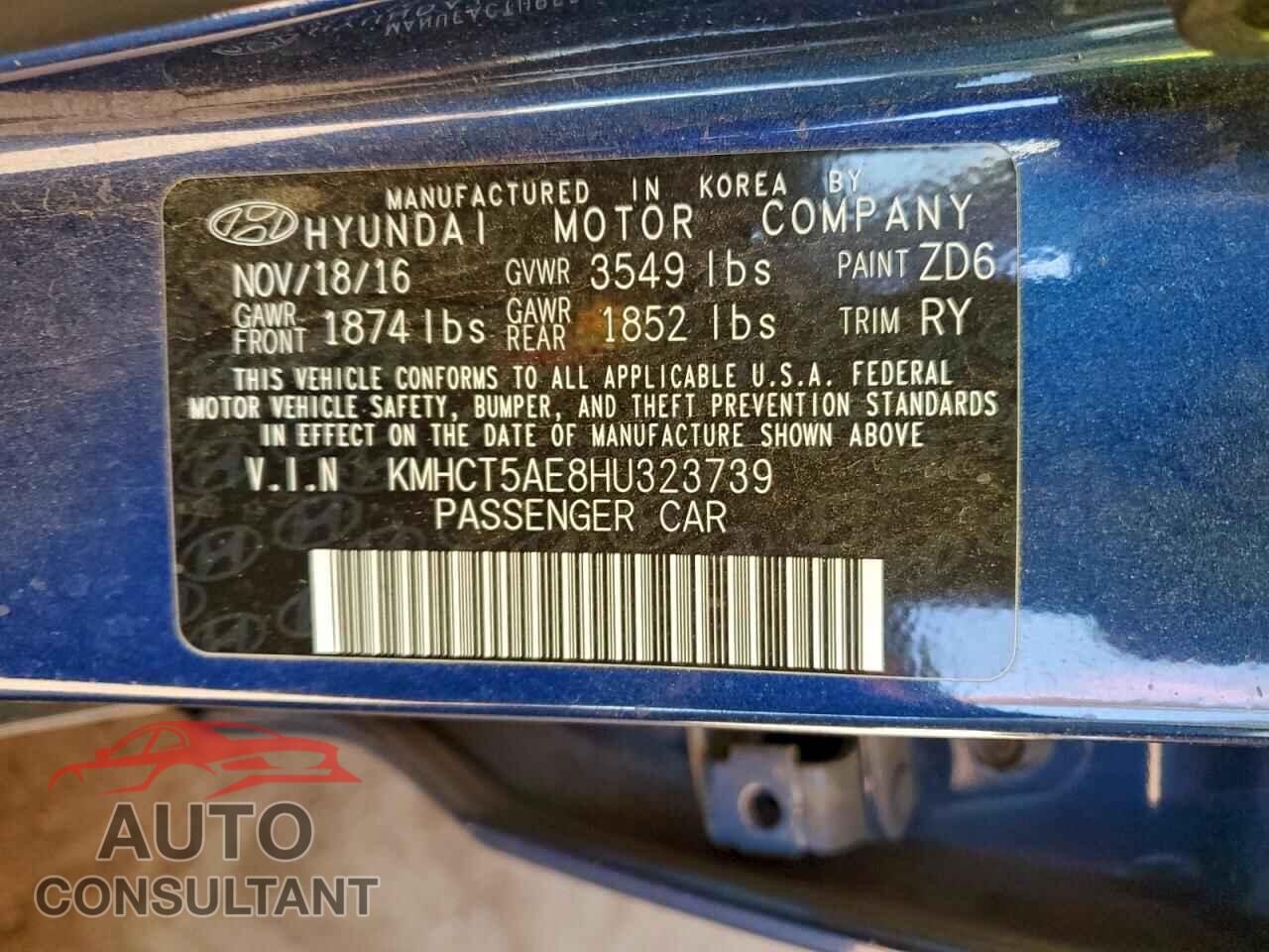 HYUNDAI ACCENT 2017 - KMHCT5AE8HU323739