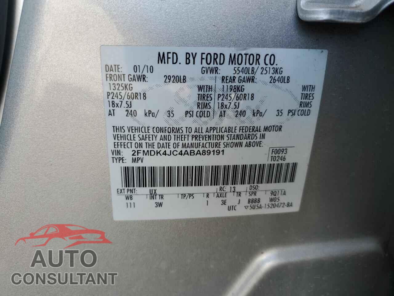 FORD EDGE 2010 - 2FMDK4JC4ABA89191