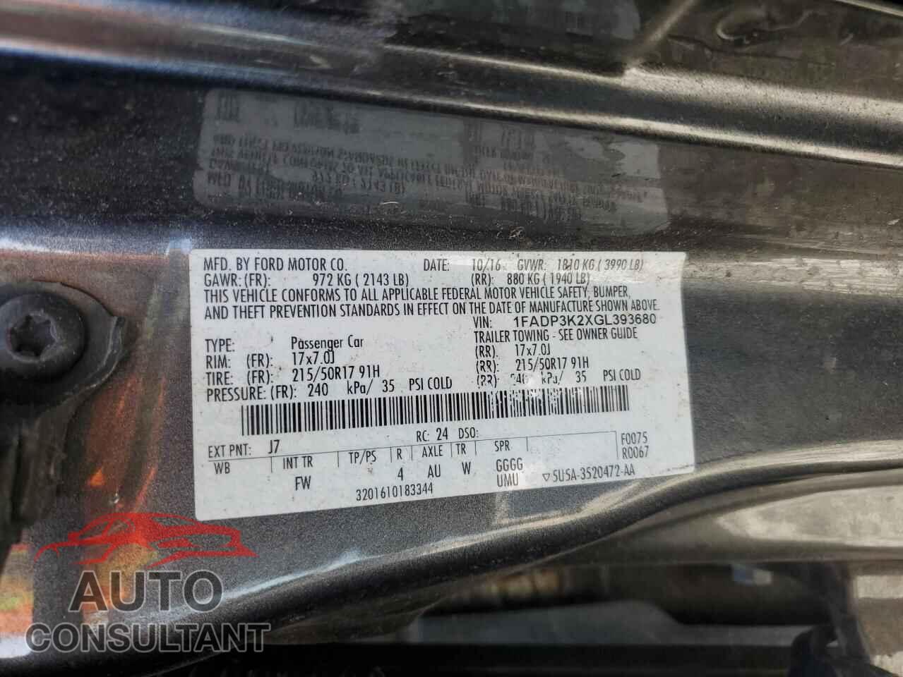 FORD FOCUS 2016 - 1FADP3K2XGL393680
