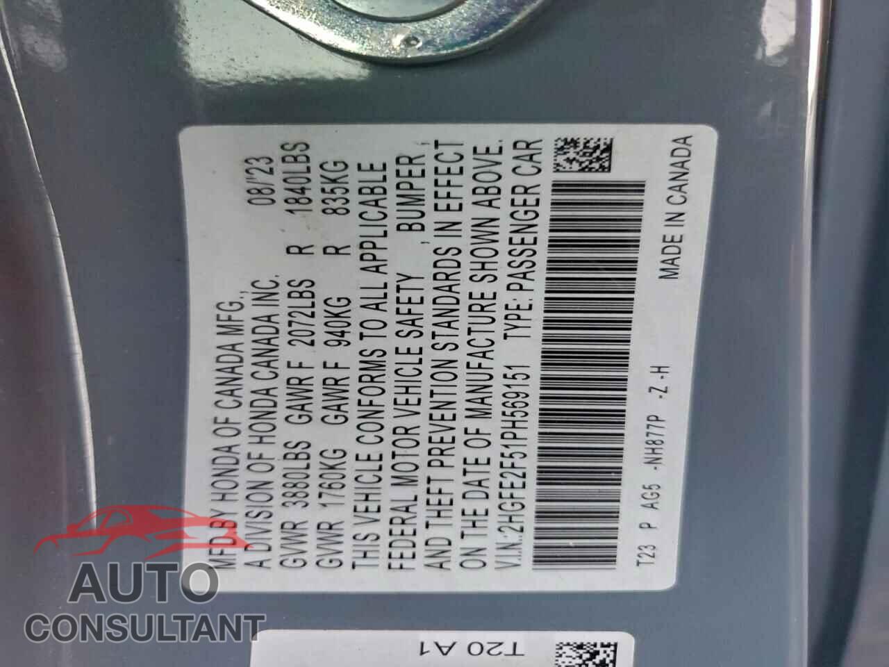 HONDA CIVIC 2023 - 2HGFE2F51PH569151