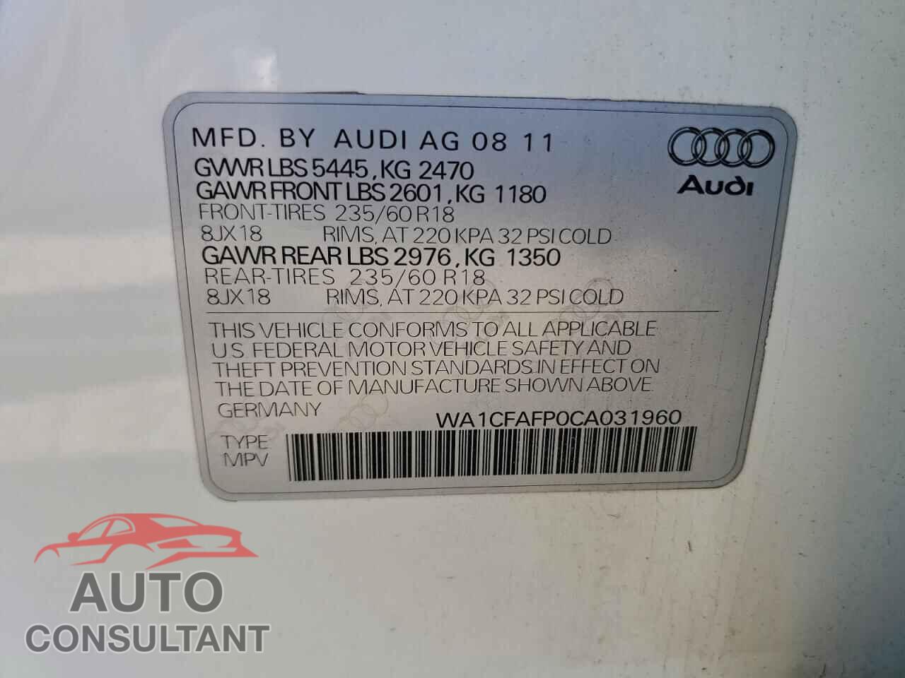 AUDI Q5 2012 - WA1CFAFP0CA031960