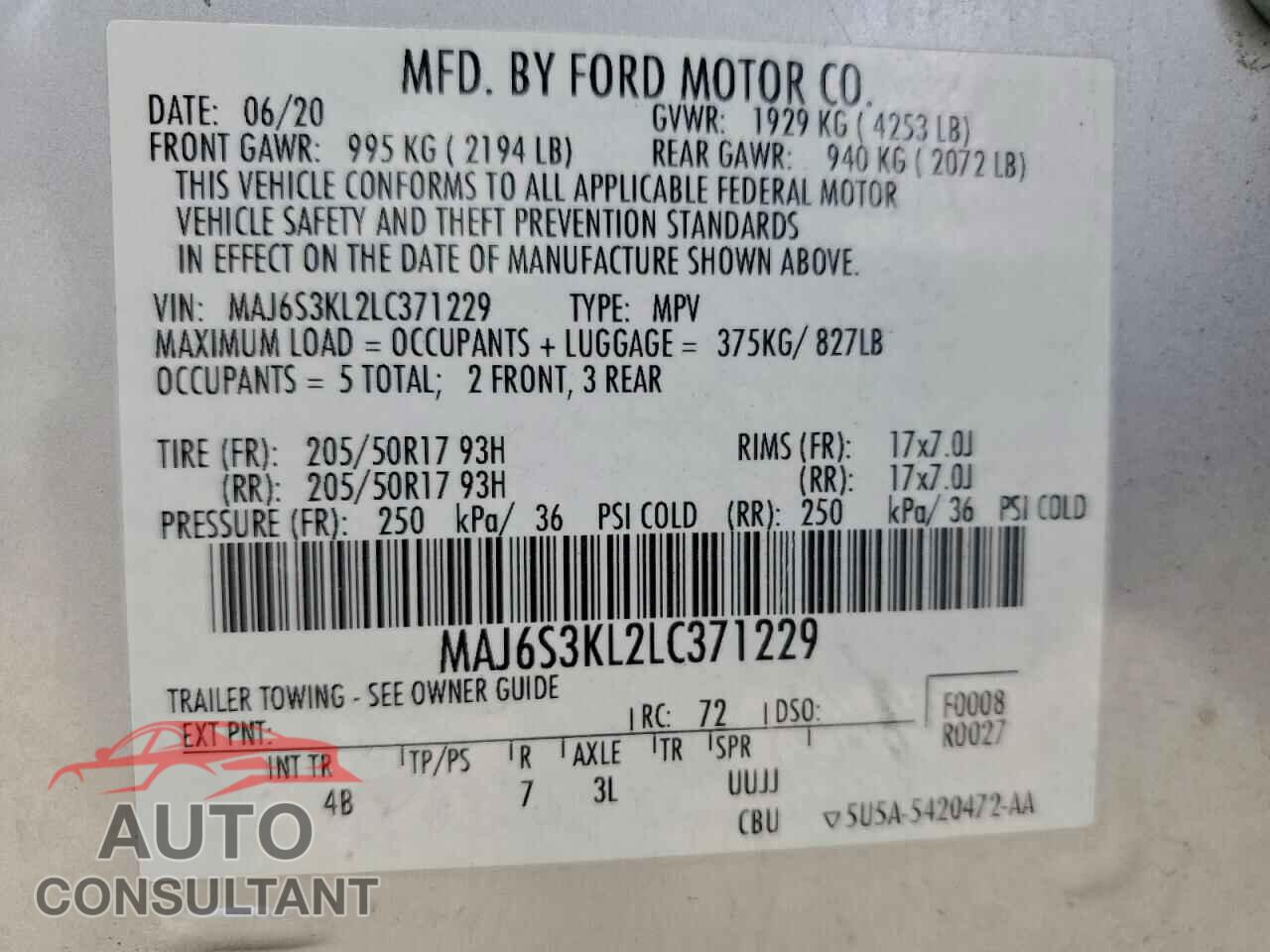 FORD ECOSPORT 2020 - MAJ6S3KL2LC371229