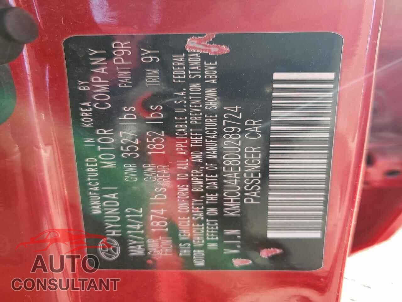 HYUNDAI ACCENT 2013 - KMHCU4AE8DU289724