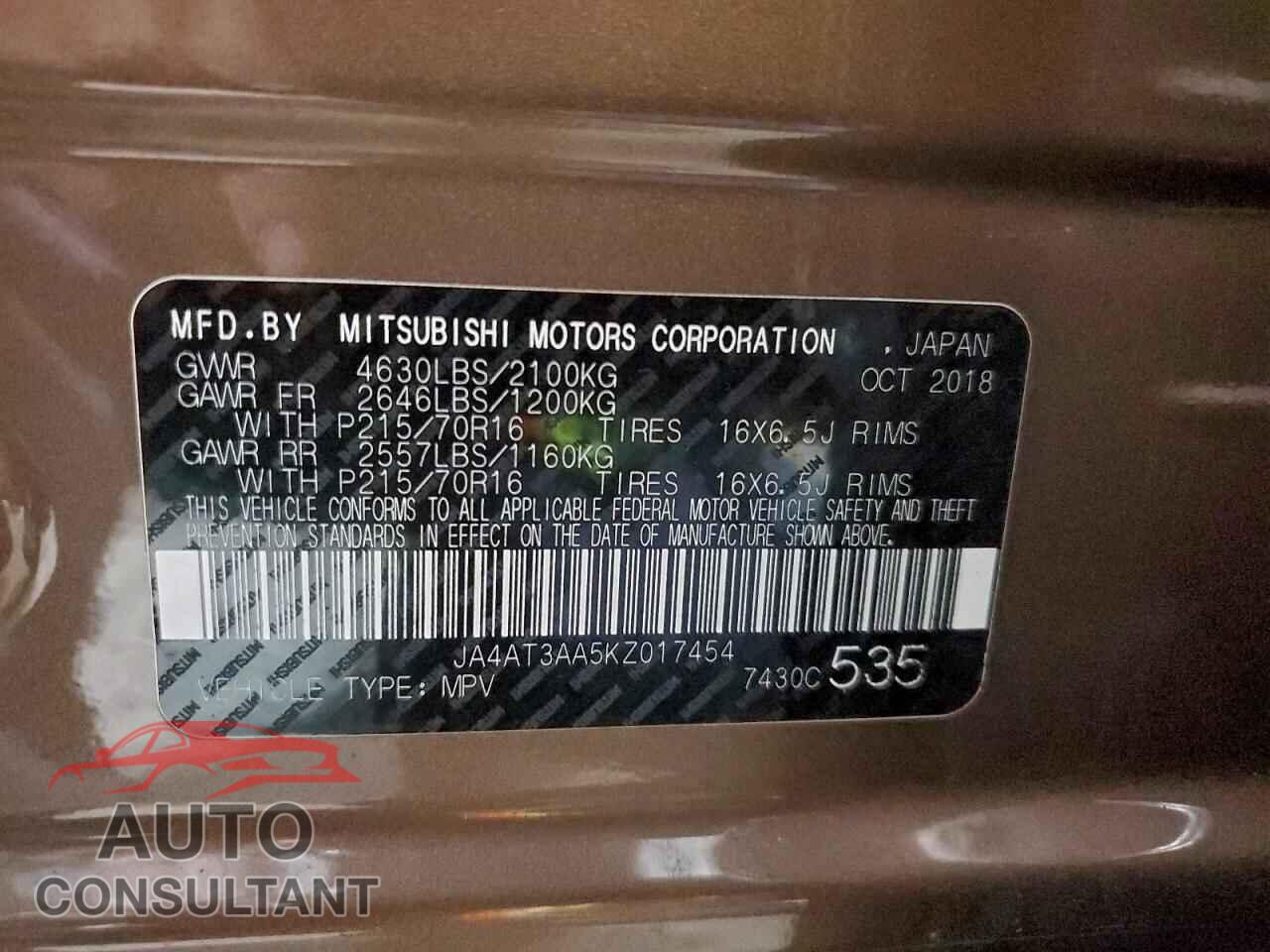 MITSUBISHI ECLIPSE 2019 - JA4AT3AA5KZ017454