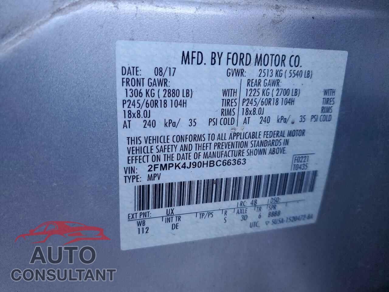 FORD EDGE 2017 - 2FMPK4J90HBC66363