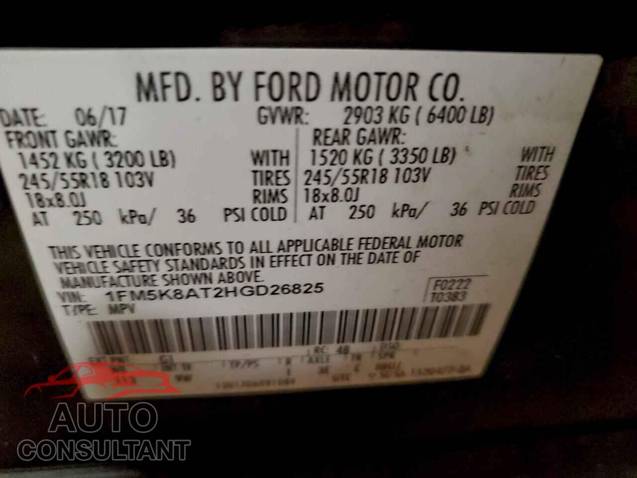 FORD EXPLORER 2017 - 1FM5K8AT2HGD26825