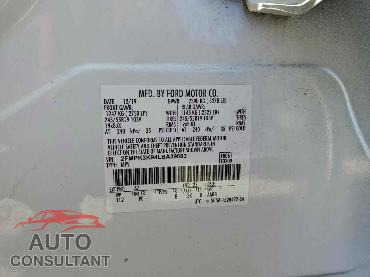 FORD EDGE 2020 - 2FMPK3K94LBA39663