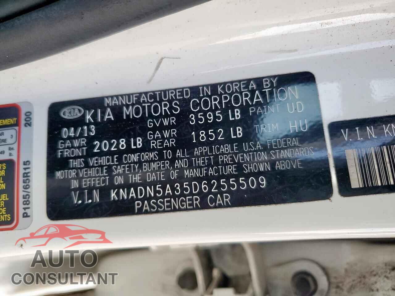 KIA RIO 2013 - KNADN5A35D6255509