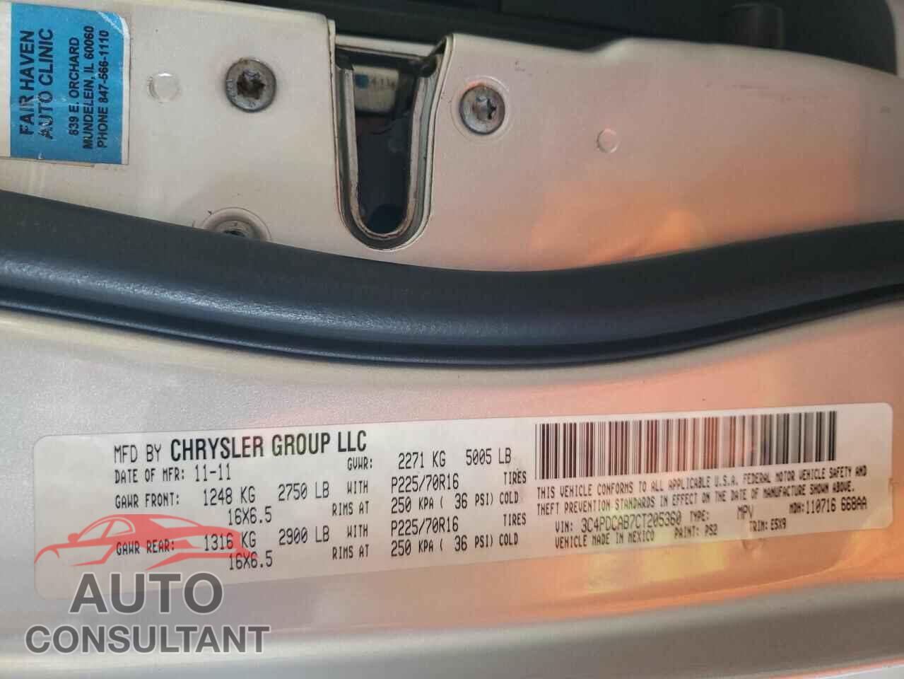 DODGE JOURNEY 2012 - 3C4PDCAB7CT205360