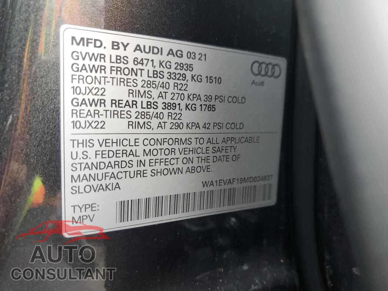 AUDI Q8 2021 - WA1EVAF19MD034637