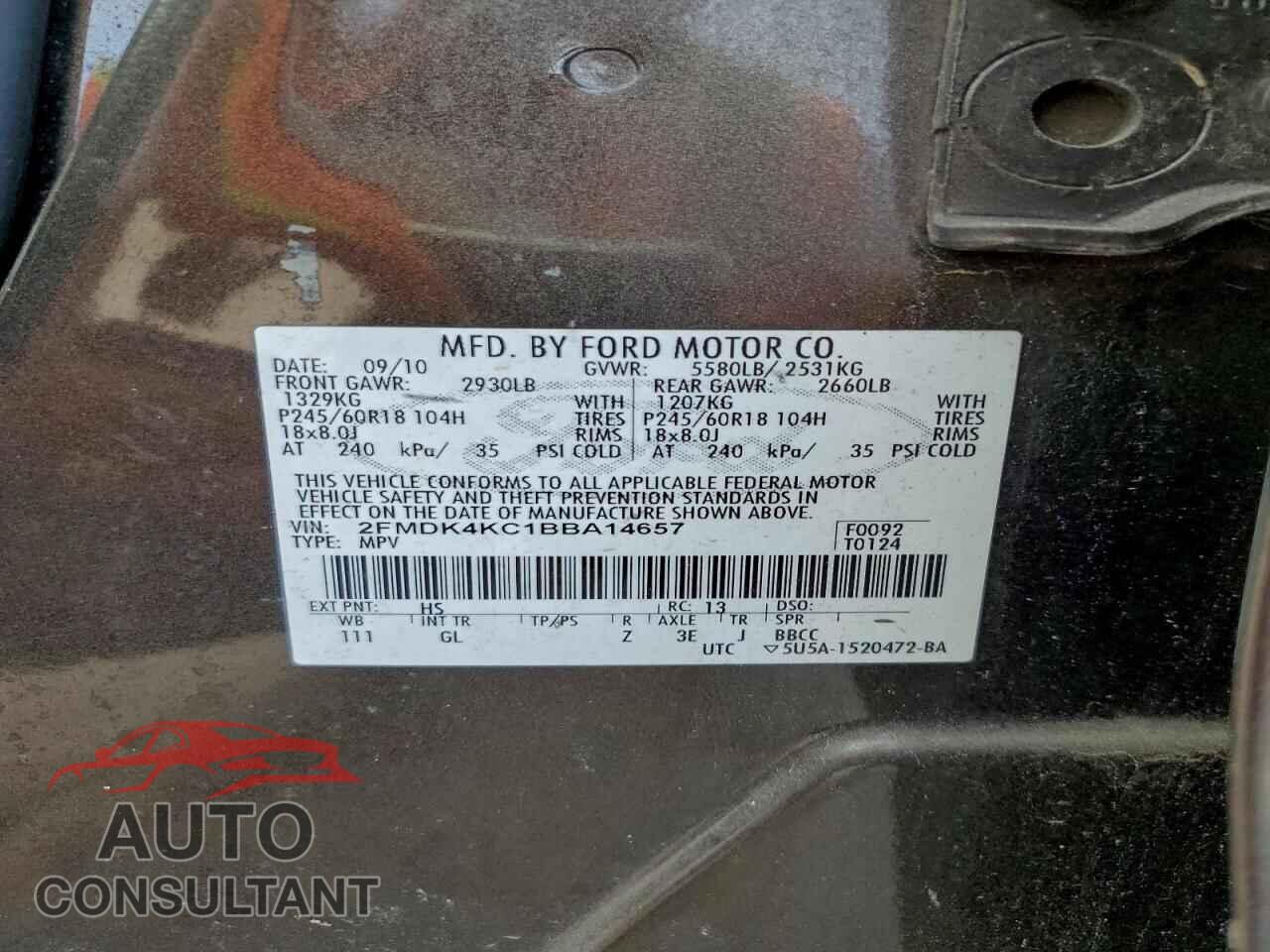 FORD EDGE 2011 - 2FMDK4KC1BBA14657