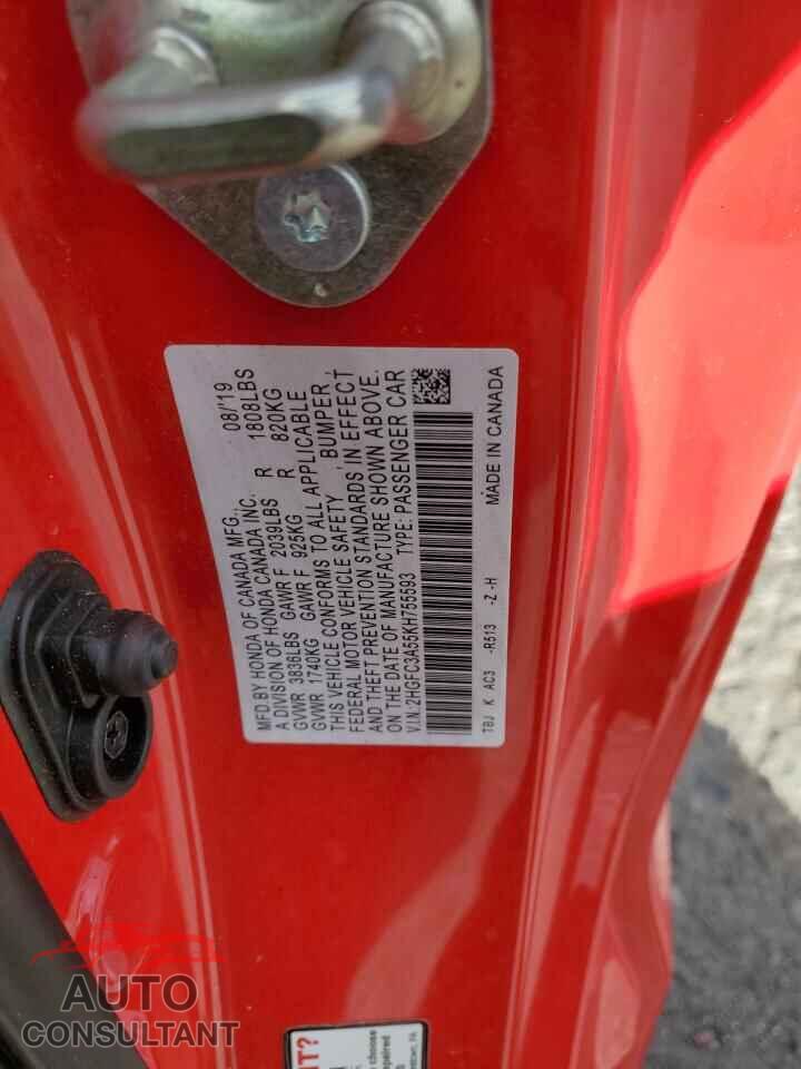 HONDA CIVIC 2019 - 2HGFC3A55KH755593