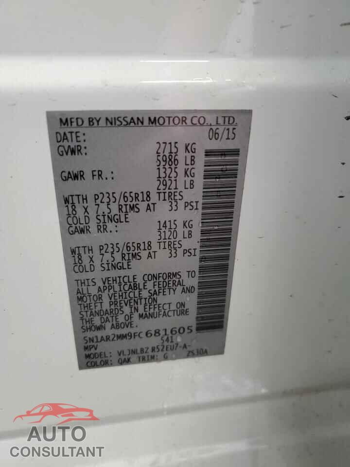 NISSAN PATHFINDER 2015 - 5N1AR2MM9FC681605