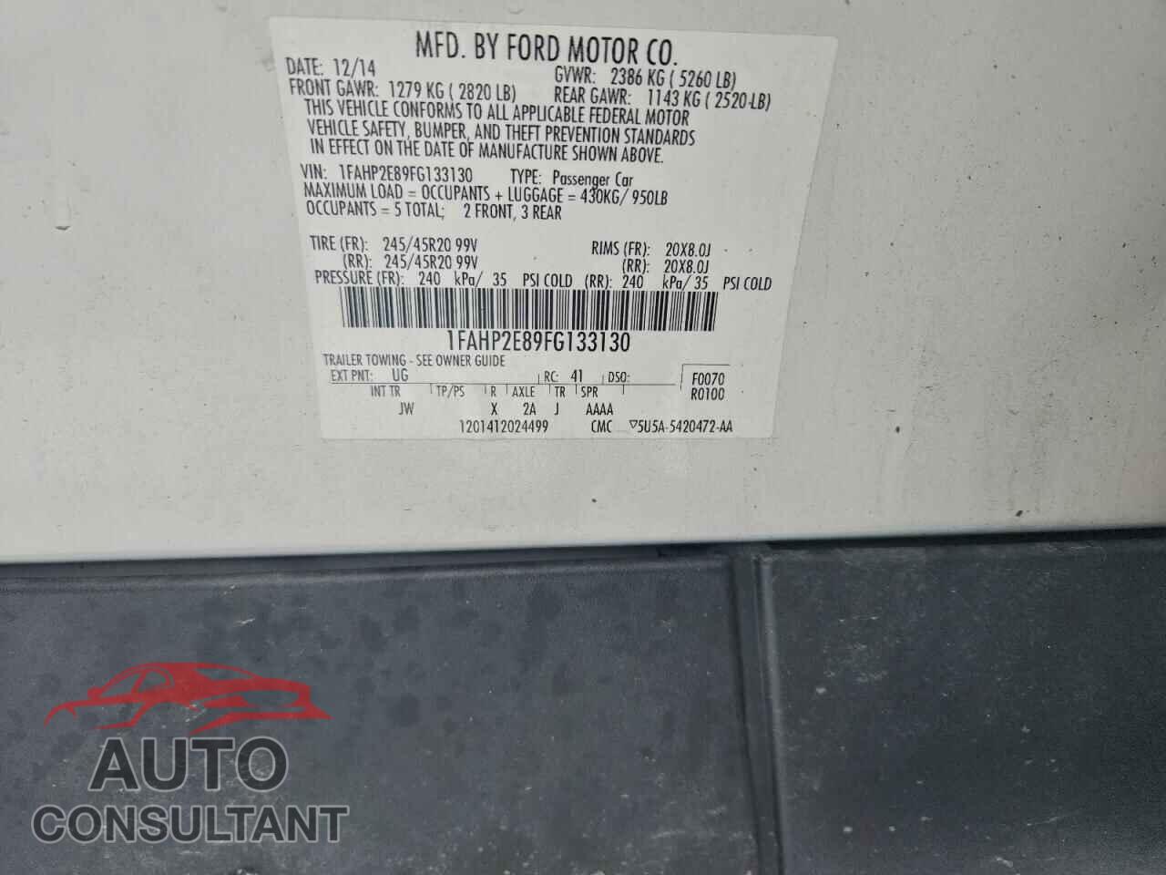 FORD TAURUS 2015 - 1FAHP2E89FG133130