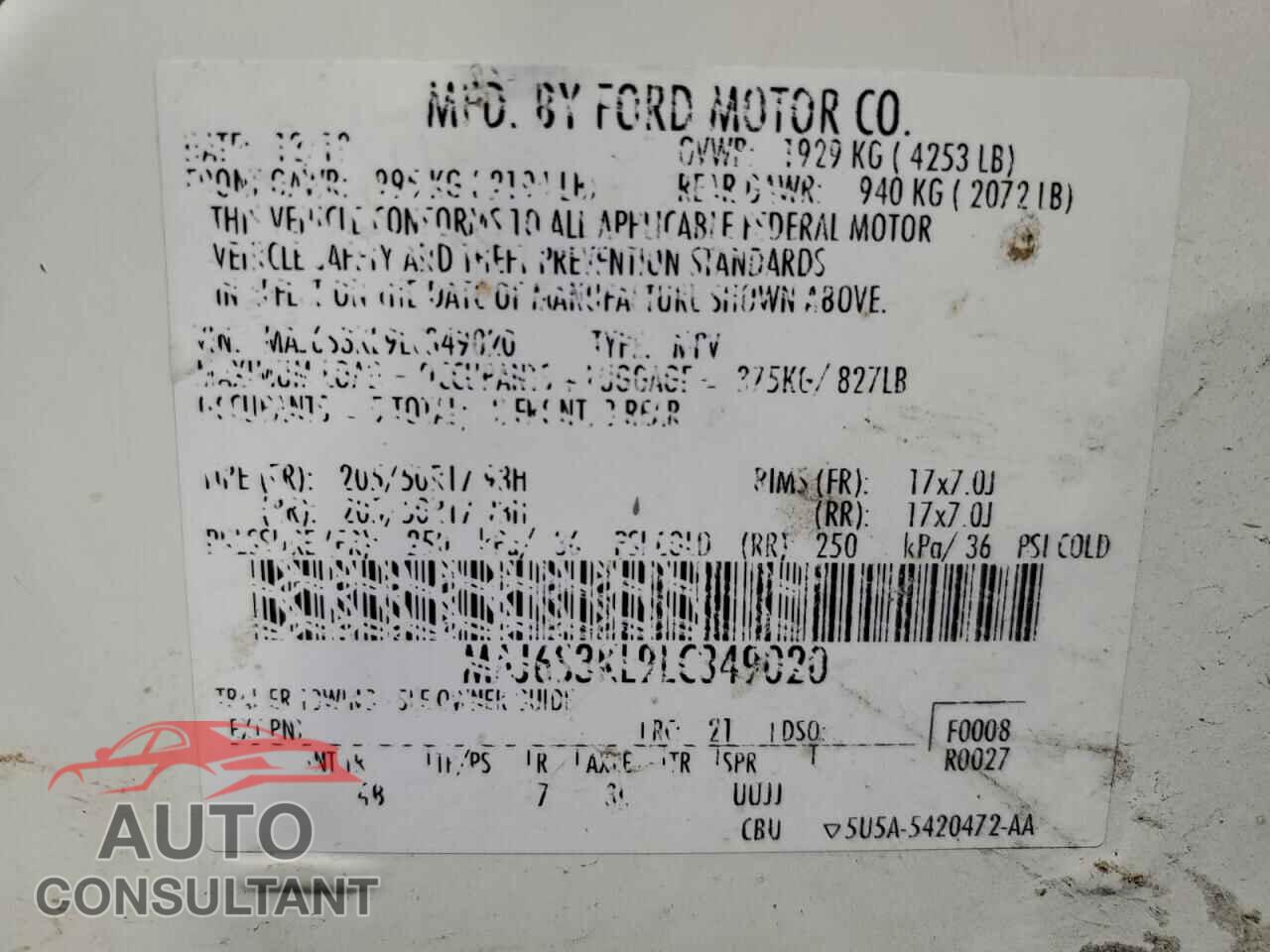 FORD ECOSPORT 2020 - MAJ6S3KL9LC349020