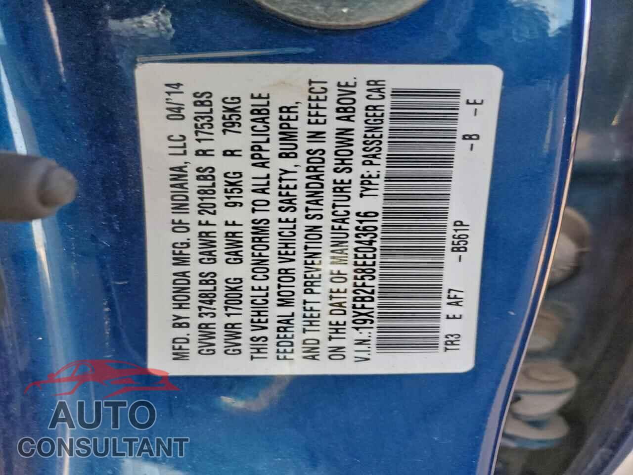 HONDA CIVIC 2014 - 19XFB2F58EE043616