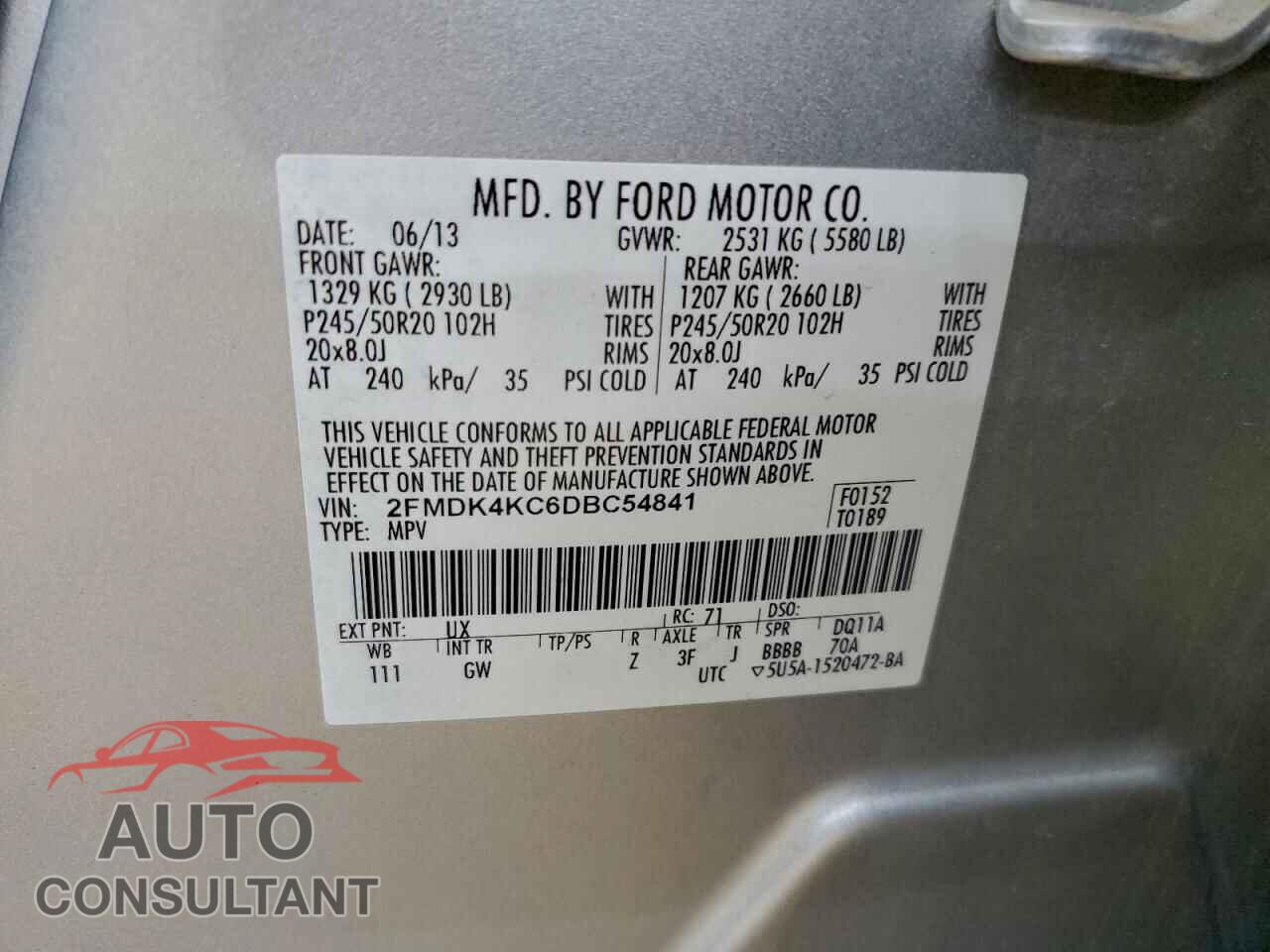 FORD EDGE 2013 - 2FMDK4KC6DBC54841