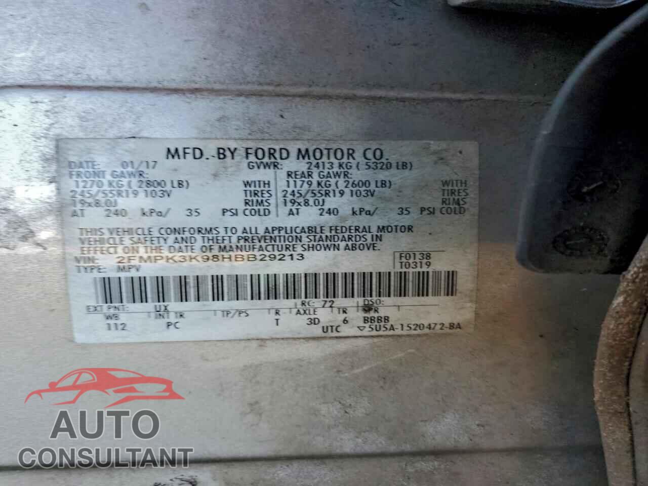 FORD EDGE 2017 - 2FMPK3K98HBB29213