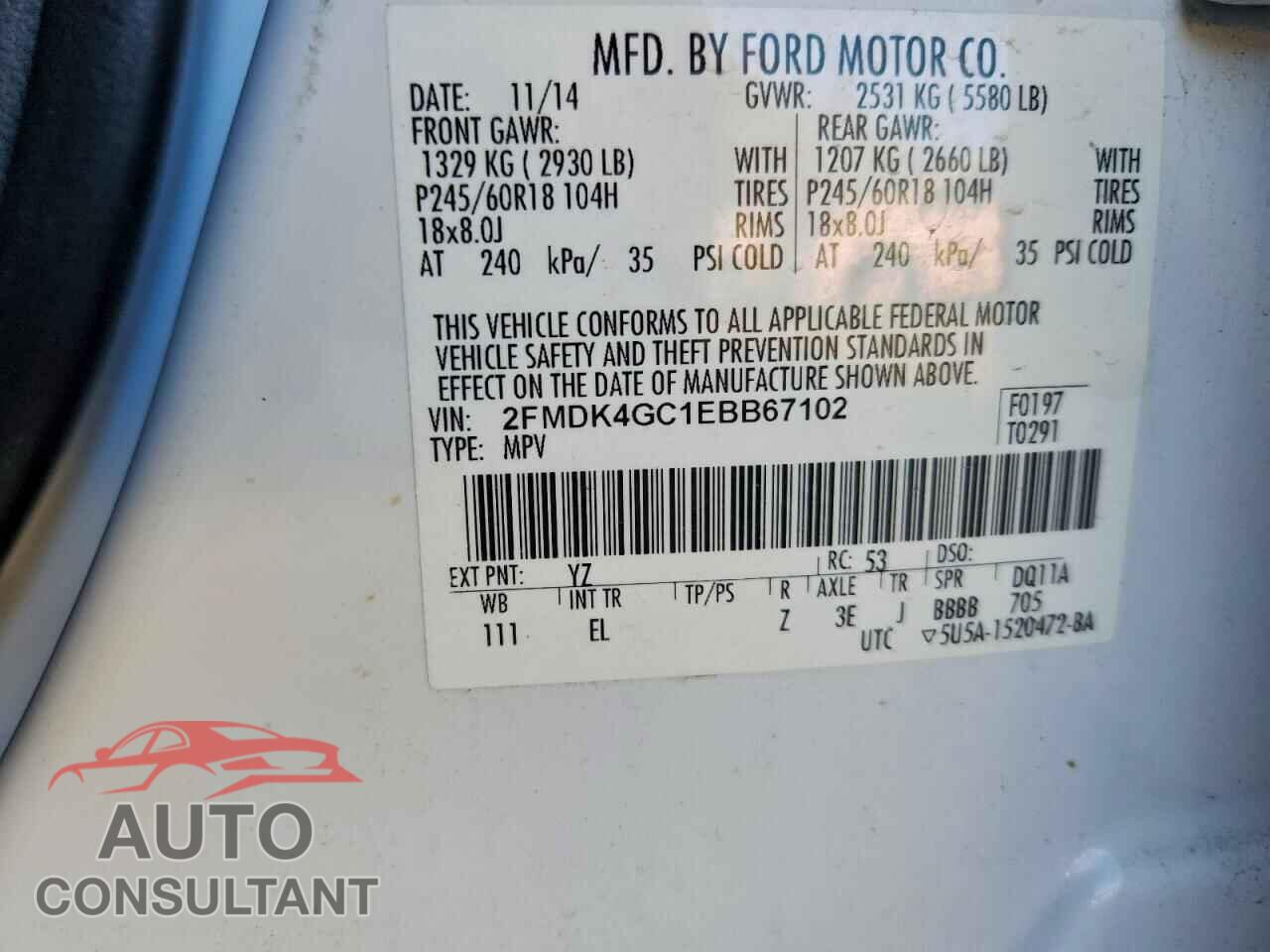 FORD EDGE 2014 - 2FMDK4GC1EBB67102