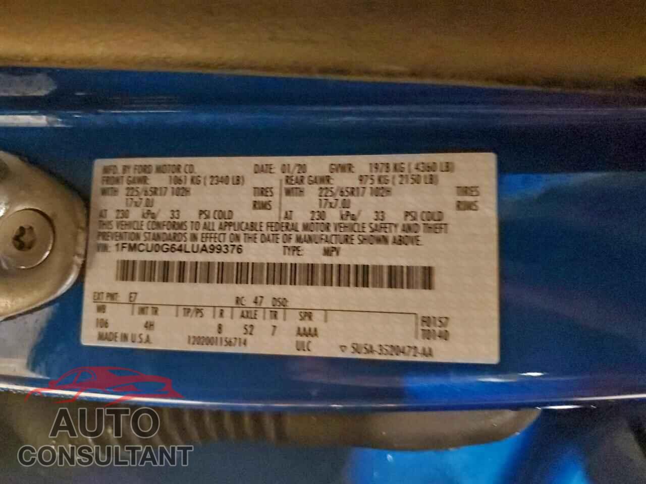 FORD ESCAPE 2020 - 1FMCU0G64LUA99376
