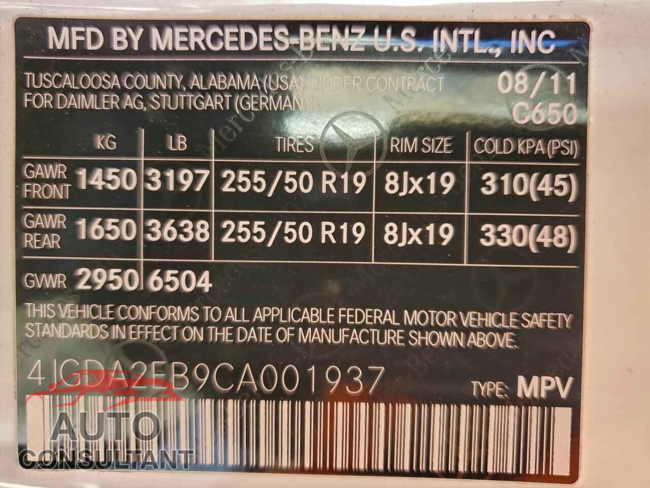 MERCEDES-BENZ M-CLASS 2012 - 4JGDA2EB9CA001937