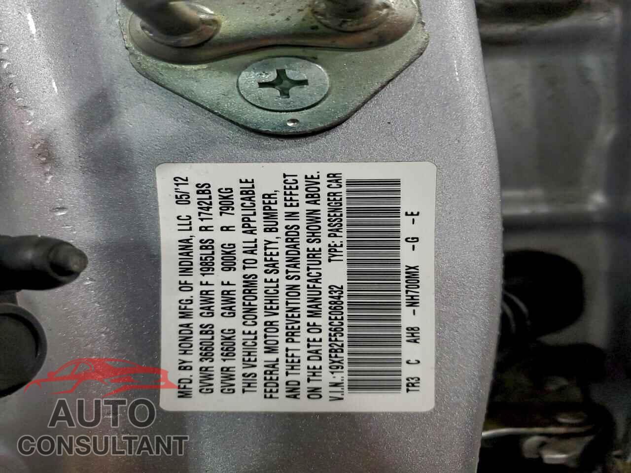 HONDA CIVIC 2012 - 19XFB2F56CE068432