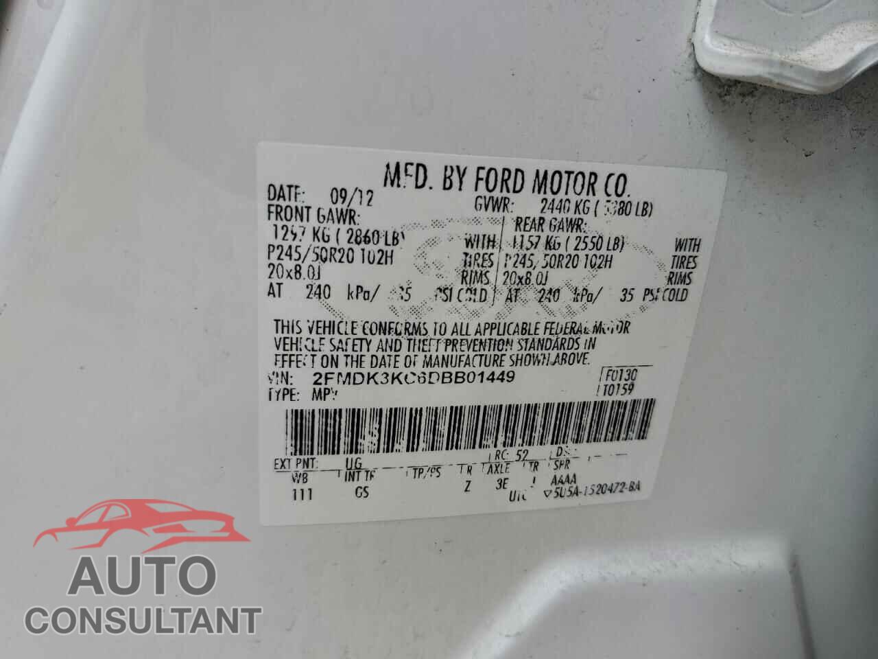 FORD EDGE 2013 - 2FMDK3KC6DBB01449