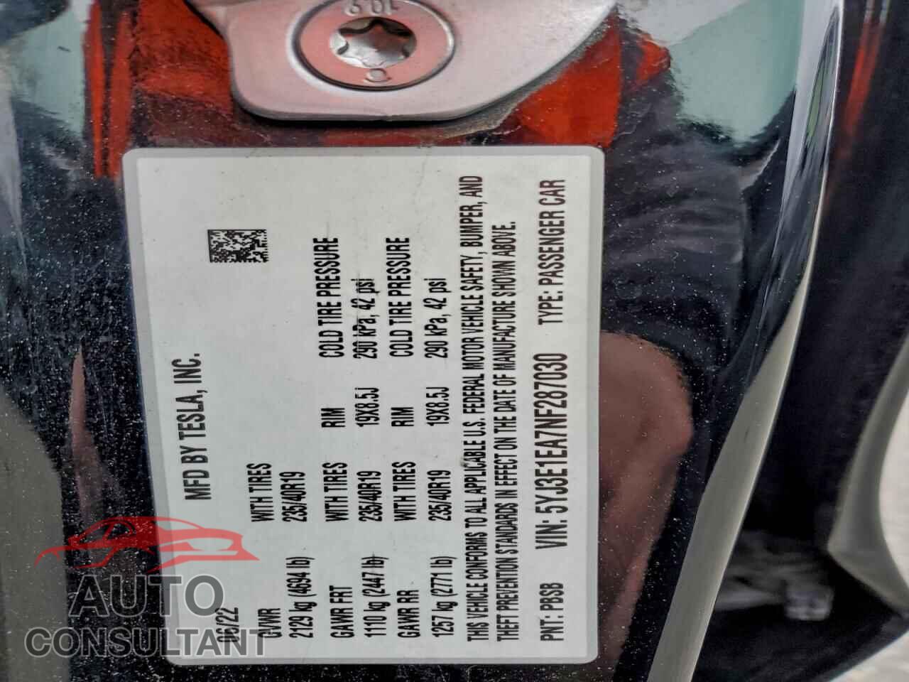 TESLA MODEL 3 2022 - 5YJ3E1EA7NF287030