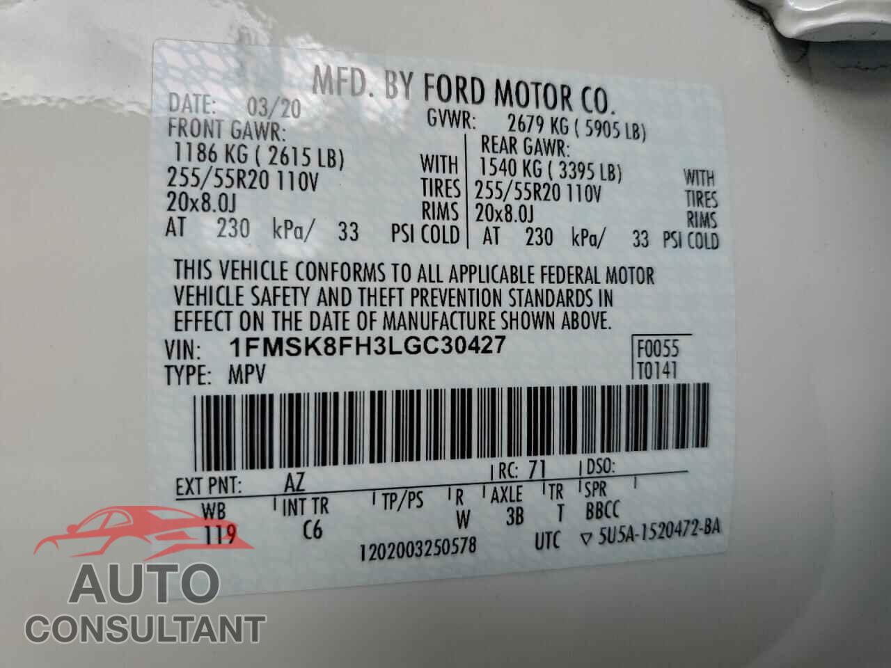FORD EXPLORER 2020 - 1FMSK8FH3LGC30427