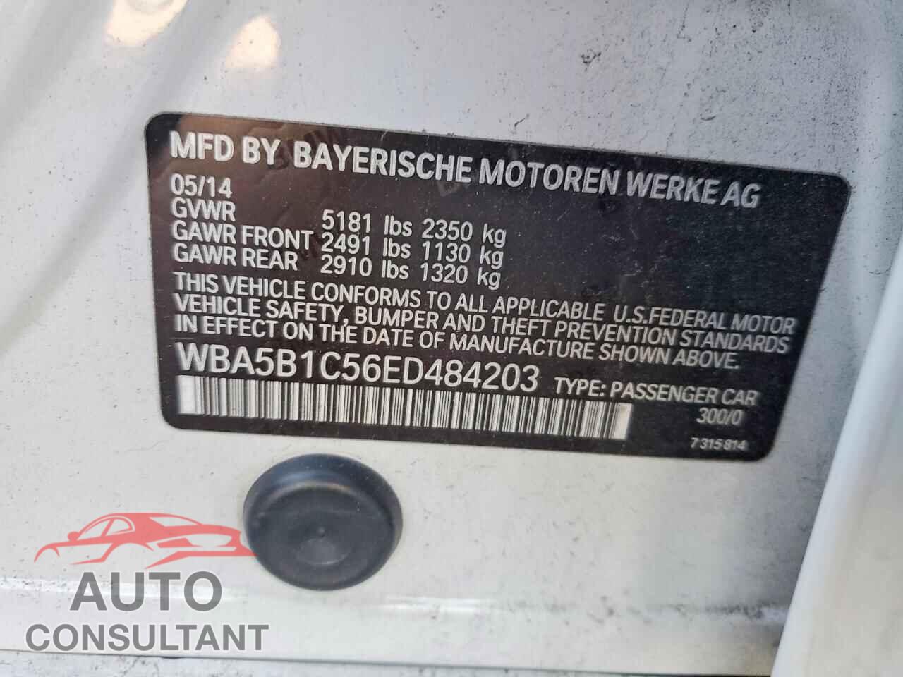 BMW 5 SERIES 2014 - WBA5B1C56ED484203