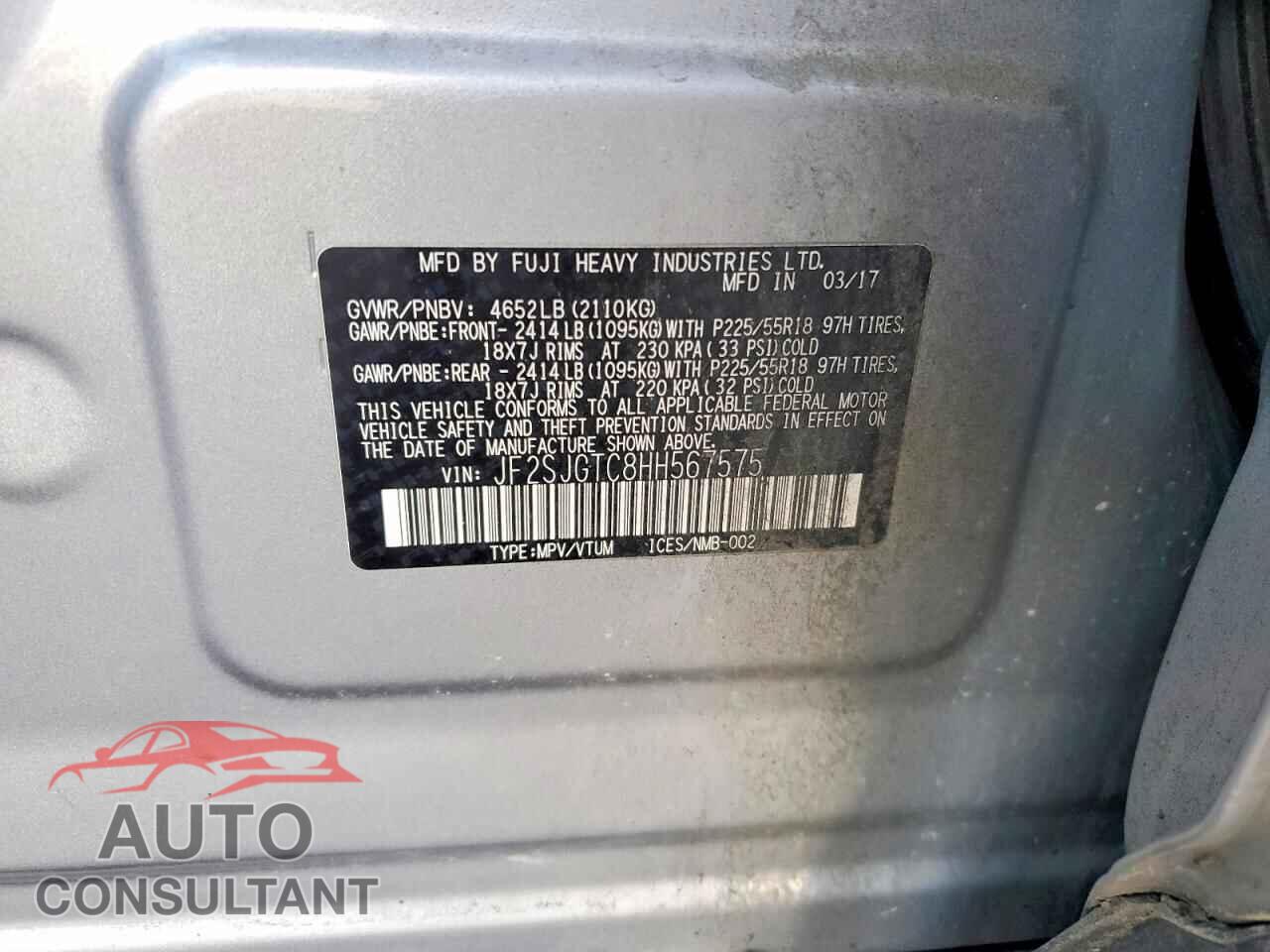 SUBARU FORESTER 2017 - JF2SJGTC8HH567575