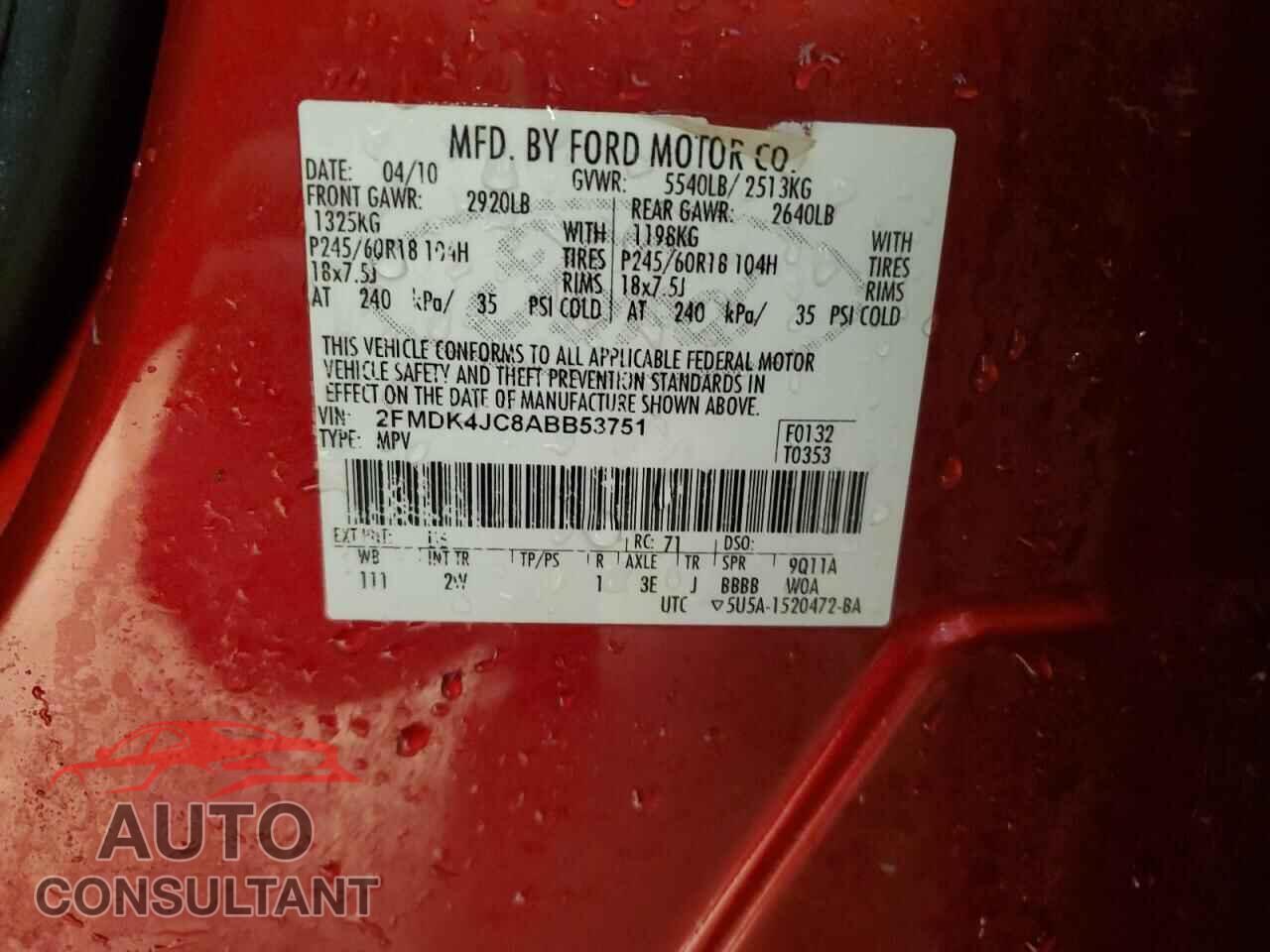 FORD EDGE 2010 - 2FMDK4JC8ABB53751