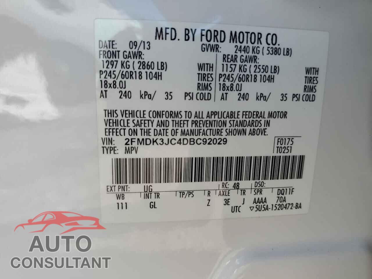 FORD EDGE 2013 - 2FMDK3JC4DBC92029