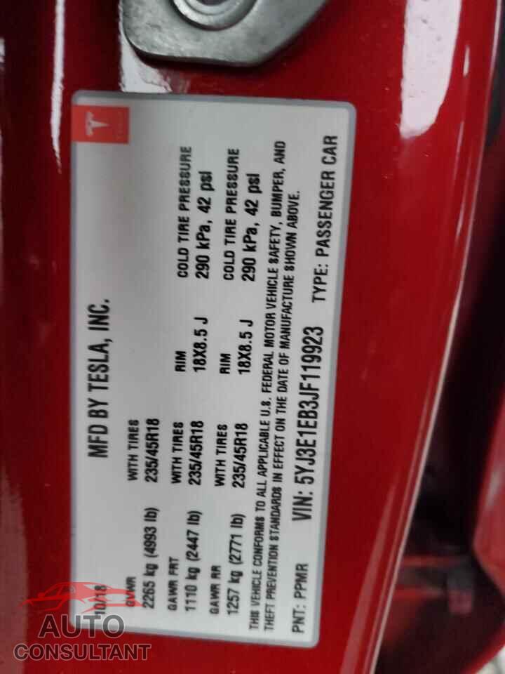 TESLA MODEL 3 2018 - 5YJ3E1EB3JF119923