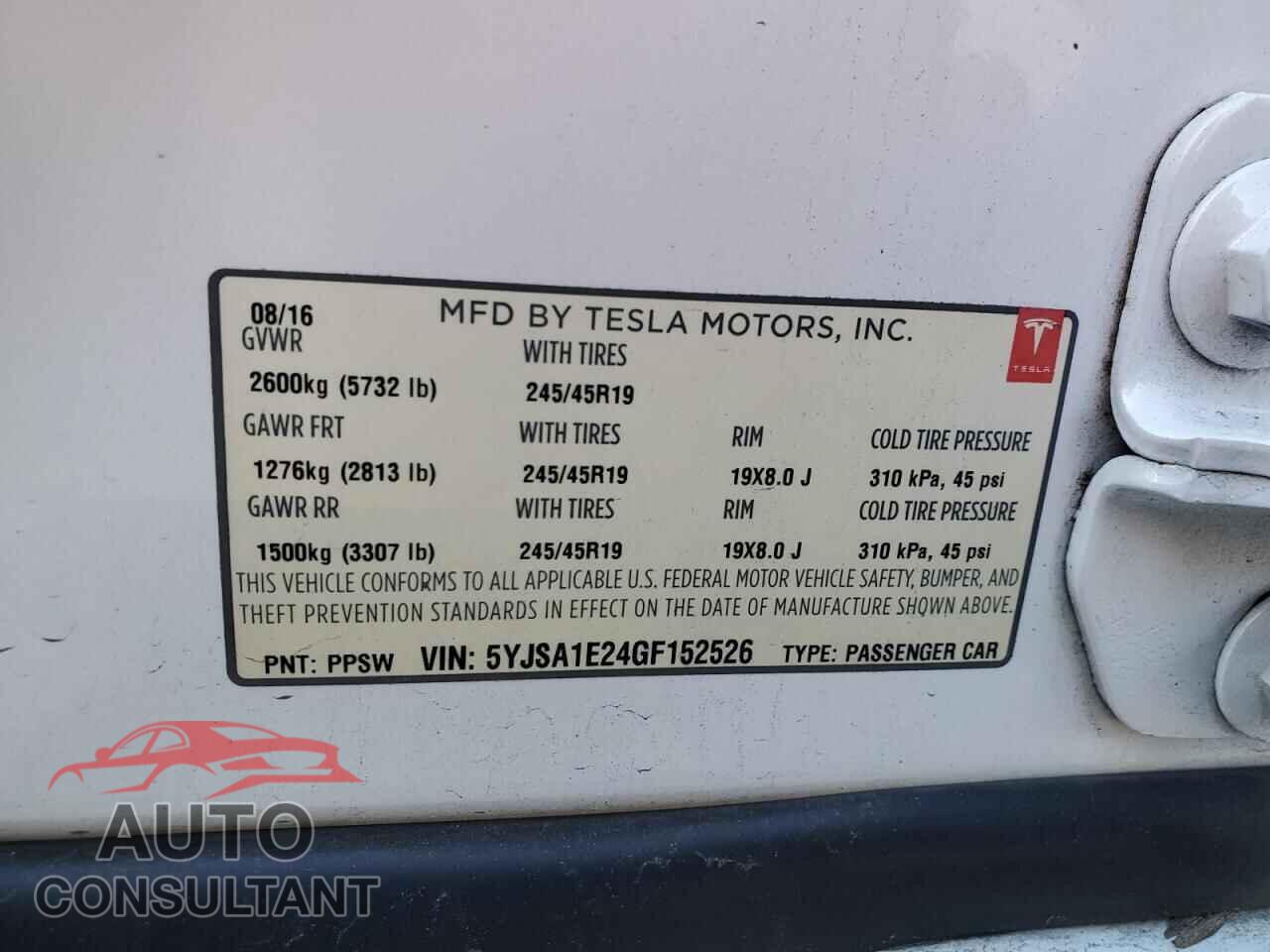 TESLA MODEL S 2016 - 5YJSA1E24GF152526