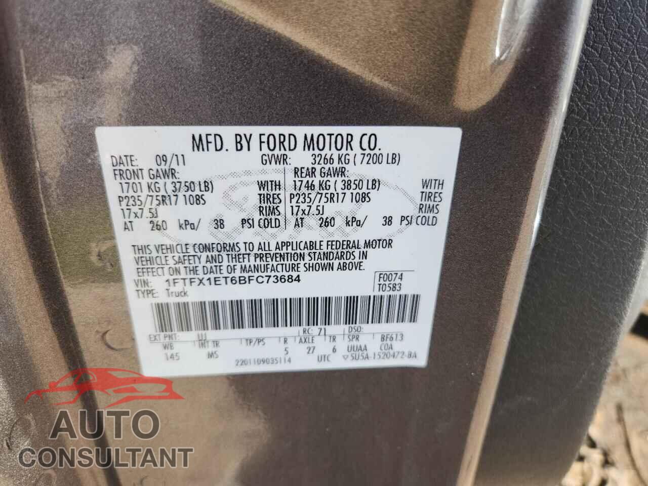 FORD F-150 2011 - 1FTFX1ET6BFC73684