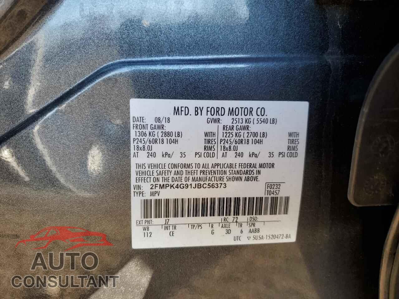 FORD EDGE 2018 - 2FMPK4G91JBC56373