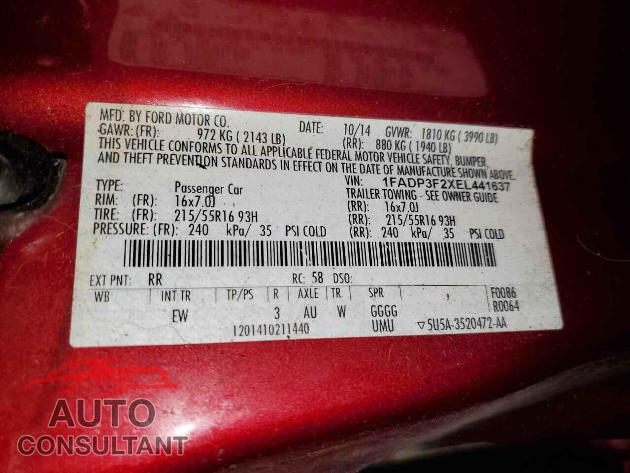 FORD FOCUS 2014 - 1FADP3F2XEL441637