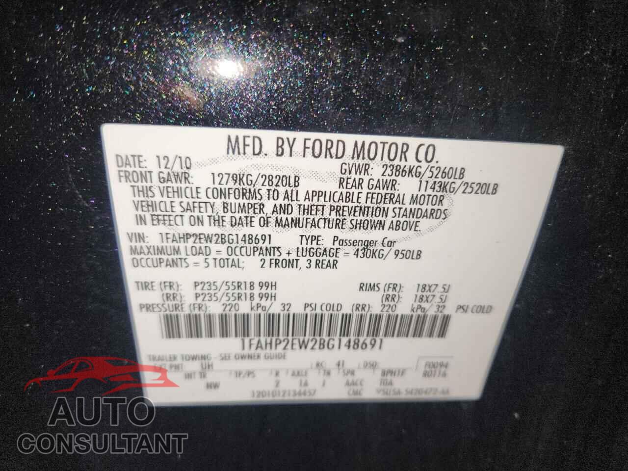 FORD TAURUS 2011 - 1FAHP2EW2BG148691