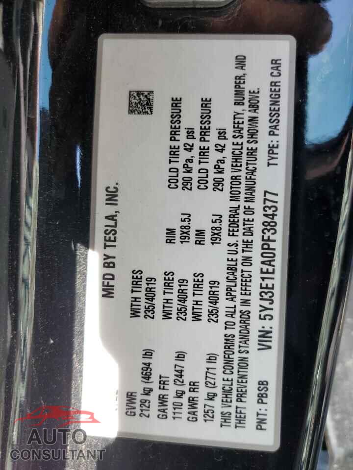 TESLA MODEL 3 2023 - 5YJ3E1EA0PF384377
