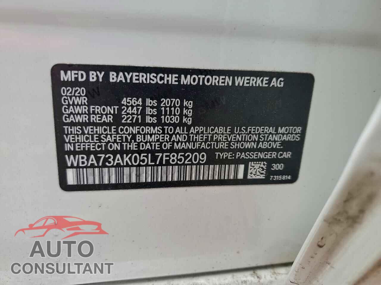 BMW 2 SERIES 2020 - WBA73AK05L7F85209