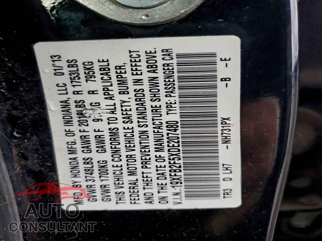 HONDA CIVIC 2013 - 19XFB2F5XDE207480