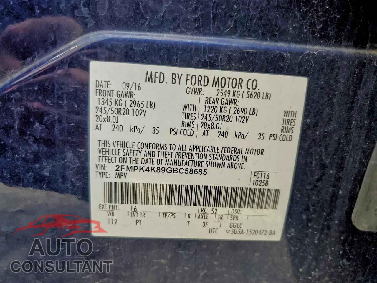 FORD EDGE 2016 - 2FMPK4K89GBC58685