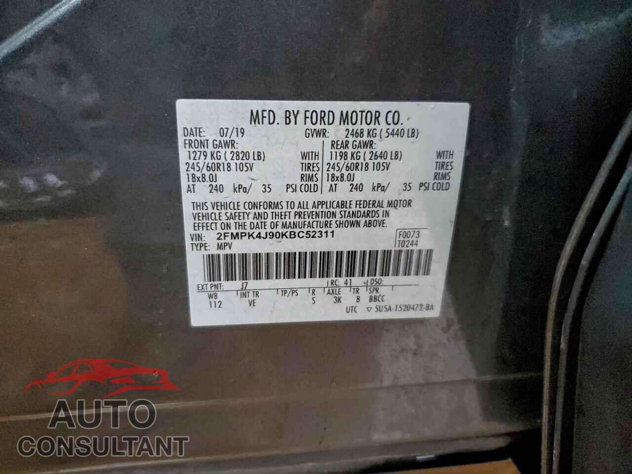 FORD EDGE 2019 - 2FMPK4J90KBC52311